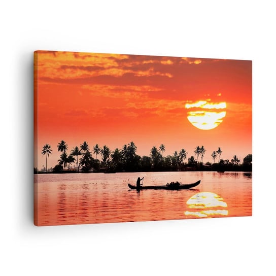 Obraz na płótnie - Spokój tropików o zachodzie - 70x50cm - Krajobraz Indie Zachód Słońca - Nowoczesny Canvas obraz do salonu do sypialni ARTTOR ARTTOR