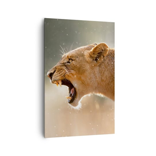 Obraz na płótnie - Spróbuj nie posłuchać - 80x120cm - Zwierzęta Lew Afryka - Nowoczesny obraz na ścianę do salonu do sypialni ARTTOR ARTTOR