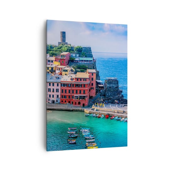 Obraz na płótnie - Śródziemnomorskie magiczne miasteczko - 70x100cm - Liguria Miasto Włochy - Nowoczesny foto obraz w ramie do salonu do sypialni ARTTOR ARTTOR