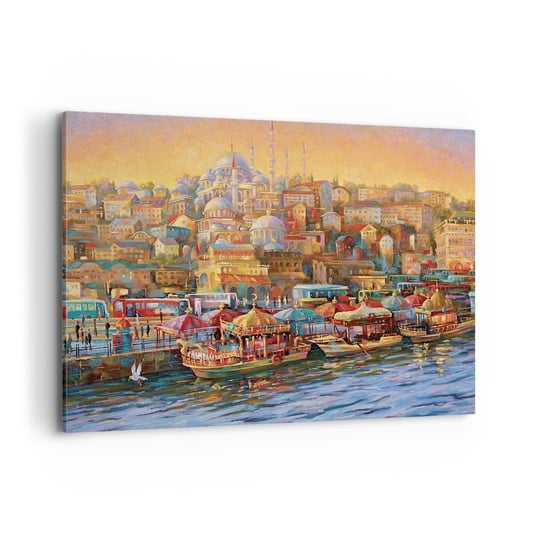 Obraz na płótnie - Stambulska opowieść - 100x70cm - Architektura Miasto Stambuł - Nowoczesny foto obraz w ramie do salonu do sypialni ARTTOR ARTTOR