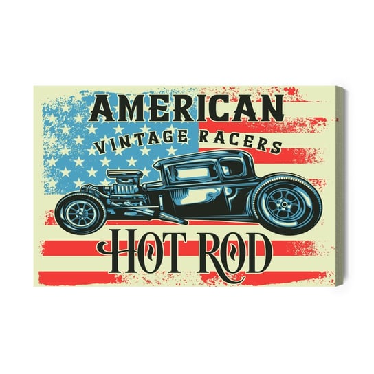 Obraz Na Płótnie Stary Samochód Na Tle Amerykańskiej Flagi Vintage 100x70 Inna marka