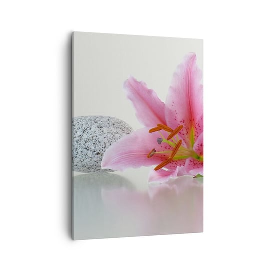Obraz na płótnie - Studium w różu, szarości i bieli - 50x70cm - Kwiaty Lilia Kamienie - Nowoczesny Canvas obraz do salonu do sypialni ARTTOR ARTTOR