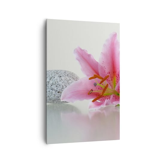 Obraz na płótnie - Studium w różu, szarości i bieli - 80x120cm - Kwiaty Lilia Kamienie - Nowoczesny obraz na ścianę do salonu do sypialni ARTTOR ARTTOR