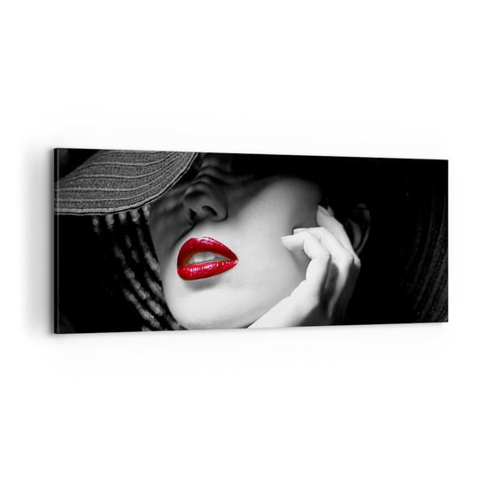 Obraz na płótnie - Studium w szkarłacie - 100x40cm - Kobieta Czerwone Usta Moda - Nowoczesny foto obraz w ramie do salonu do sypialni ARTTOR ARTTOR