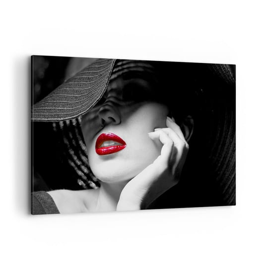 Obraz na płótnie - Studium w szkarłacie - 120x80cm - Kobieta Czerwone Usta Moda - Nowoczesny obraz na ścianę do salonu do sypialni ARTTOR ARTTOR