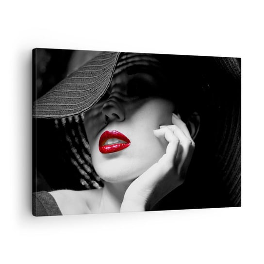 Obraz na płótnie - Studium w szkarłacie - 70x50cm - Kobieta Czerwone Usta Moda - Nowoczesny Canvas obraz do salonu do sypialni ARTTOR ARTTOR