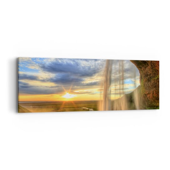 Obraz na płótnie - Świat za zasłoną kropel - 90x30cm - Krajobraz Wodospad Natura - Nowoczesny Canvas obraz do salonu do sypialni ARTTOR ARTTOR