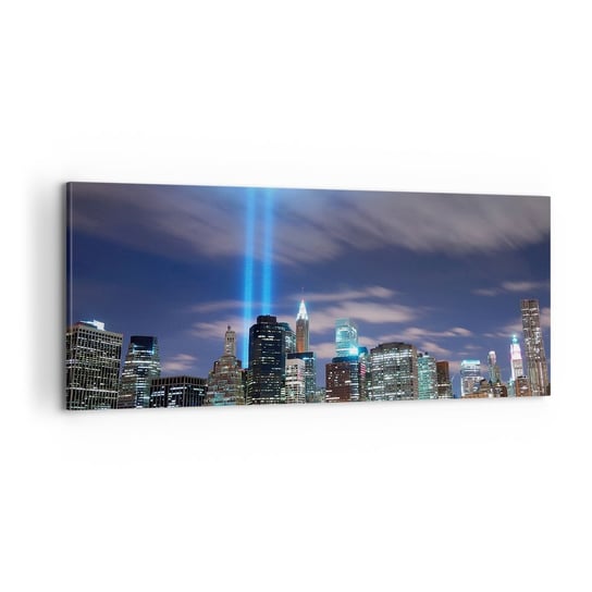 Obraz na płótnie - Światłem dosięgnąć nieba - 100x40cm - Miasto Nowy York Architektura - Nowoczesny foto obraz w ramie do salonu do sypialni ARTTOR ARTTOR