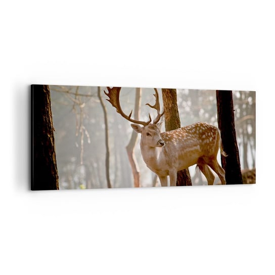 Obraz na płótnie - Światło młodości - 100x40cm - Zwierzęta Jeleń Las - Nowoczesny foto obraz w ramie do salonu do sypialni ARTTOR ARTTOR