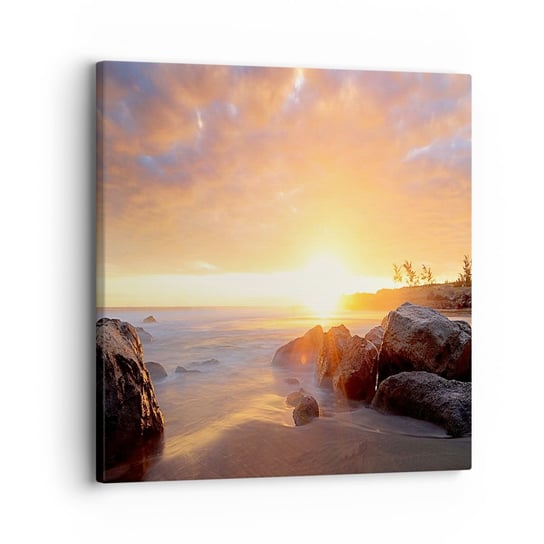 Obraz na płótnie - Świetlista bryza wieczoru - 30x30 cm - Obraz nowoczesny - Krajobraz, Morze, Wschód Słońca, Wybrzeże, Natura - AC30x30-3649 ARTTOR