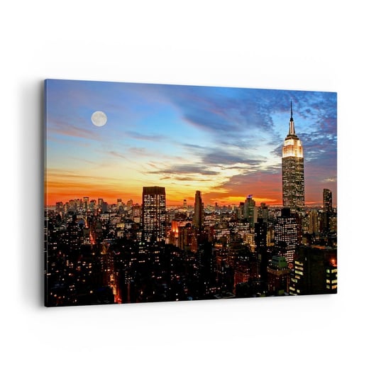 Obraz na płótnie - Świetlista noc amerykańska - 120x80 cm - Obraz nowoczesny - Miasto, Architektura, Nowy Jork, Usa, Drapacze Chmur - AA120x80-2125 ARTTOR