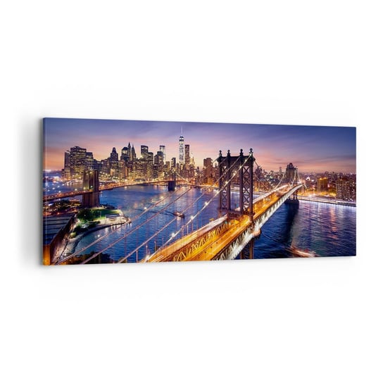 Obraz na płótnie - Świetlistym mostem do serca miasta - 120x50cm - Miasto Nowy Jork Most Brookliński - Nowoczesny obraz na ścianę do salonu do sypialni ARTTOR ARTTOR