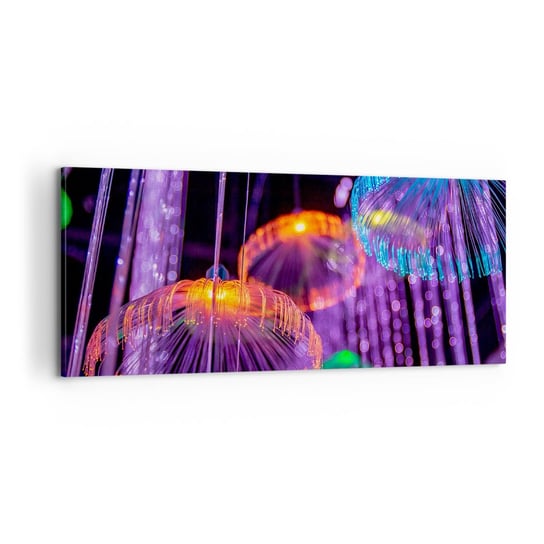 Obraz na płótnie - Świetlna fontanna - 100x40cm - Neon Światła Luminacja - Nowoczesny foto obraz w ramie do salonu do sypialni ARTTOR ARTTOR