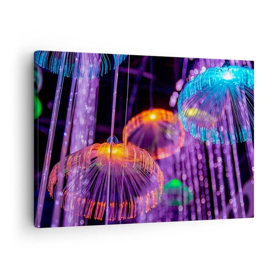 Obraz na płótnie - Świetlna fontanna - 70x50cm - Neon Światła Luminacja - Nowoczesny Canvas obraz do salonu do sypialni ARTTOR ARTTOR