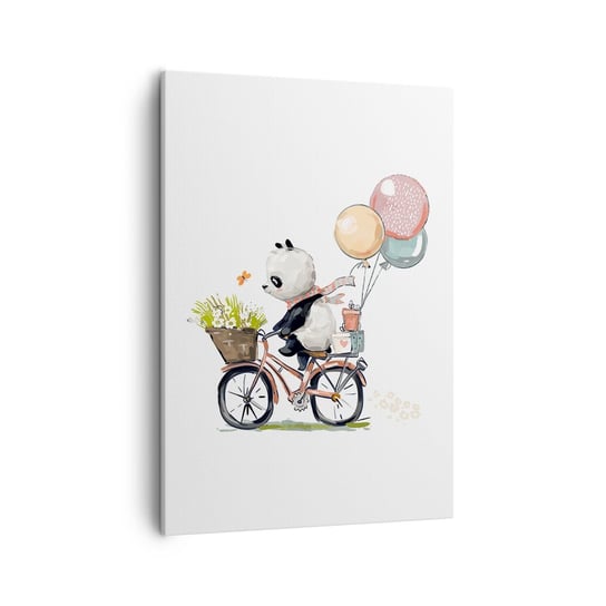 Obraz na płótnie - Szczęśliwy dzień - 50x70cm - Dla Dzieci Panda Na Rowerze Abstrakcja - Nowoczesny Canvas obraz do salonu do sypialni ARTTOR ARTTOR