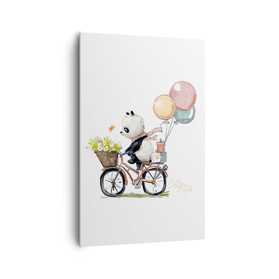 Obraz na płótnie - Szczęśliwy dzień - 80x120cm - Dla Dzieci Panda Na Rowerze Abstrakcja - Nowoczesny obraz na ścianę do salonu do sypialni ARTTOR ARTTOR