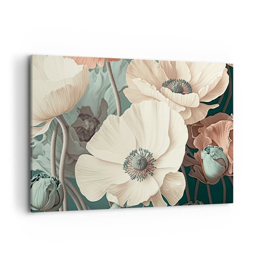 Obraz na płótnie - Szept maków - 100x70cm - Kwiaty Rośliny Pastelowy - Nowoczesny foto obraz w ramie do salonu do sypialni ARTTOR ARTTOR