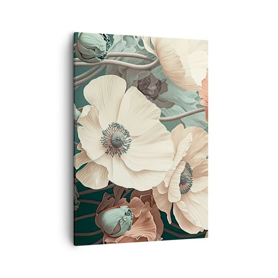 Obraz na płótnie - Szept maków - 50x70cm - Kwiaty Rośliny Pastelowy - Nowoczesny Canvas obraz do salonu do sypialni ARTTOR ARTTOR