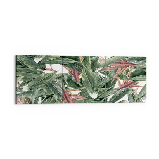 Obraz na płótnie - Szmaragdowo-liliowy gąszcz - 150x50 cm - Obraz nowoczesny - Kwiaty , Hawaje, Liście, Natura, Nowoczesna Sztuka - CA150x50-3844 ARTTOR