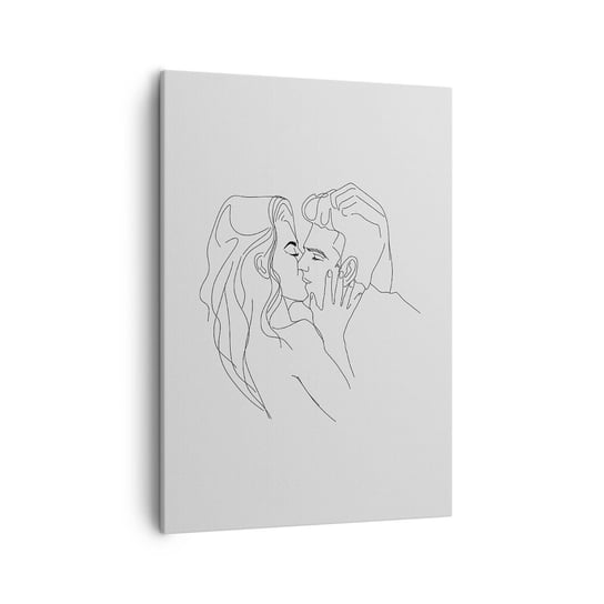 Obraz na płótnie - Tą samą kreską - 50x70cm - Grafika Zakochana Para Pocałunek - Nowoczesny Canvas obraz do salonu do sypialni ARTTOR ARTTOR