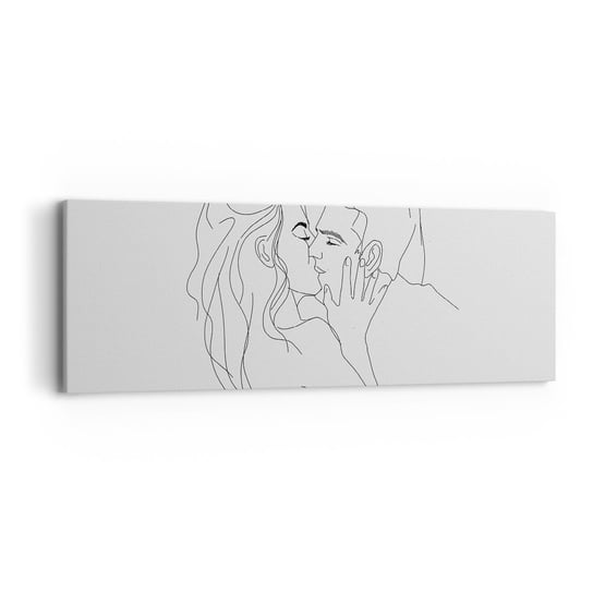 Obraz na płótnie - Tą samą kreską - 90x30cm - Grafika Zakochana Para Pocałunek - Nowoczesny Canvas obraz do salonu do sypialni ARTTOR ARTTOR