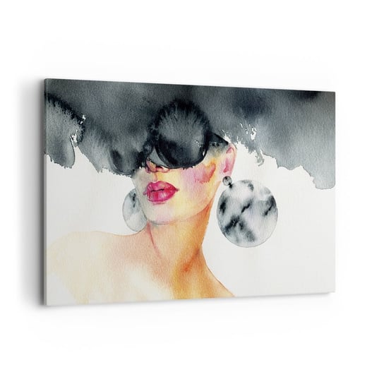 Obraz na płótnie - Tajemnica elegancji - 120x80cm - Twarz Kobiety Kobieta Kapelusz - Nowoczesny obraz na ścianę do salonu do sypialni ARTTOR ARTTOR