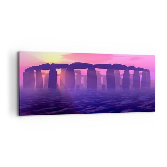 Obraz na płótnie - Tajemnica o świcie we mgle - 100x40cm - Architektura Stonehenge Kamienne Kręgi - Nowoczesny foto obraz w ramie do salonu do sypialni ARTTOR ARTTOR