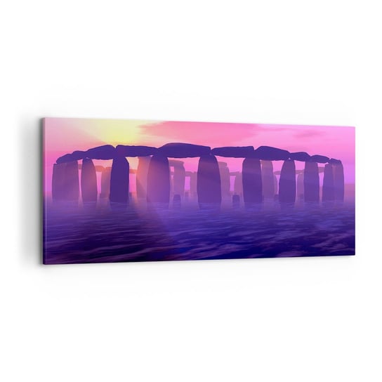 Obraz na płótnie - Tajemnica o świcie we mgle - 120x50cm - Architektura Stonehenge Kamienne Kręgi - Nowoczesny obraz na ścianę do salonu do sypialni ARTTOR ARTTOR