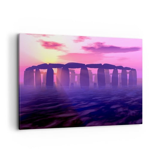 Obraz na płótnie - Tajemnica o świcie we mgle - 120x80cm - Architektura Stonehenge Kamienne Kręgi - Nowoczesny obraz na ścianę do salonu do sypialni ARTTOR ARTTOR