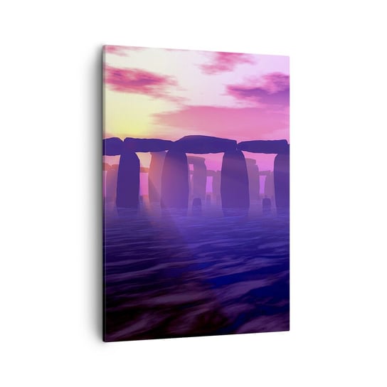 Obraz na płótnie - Tajemnica o świcie we mgle - 50x70cm - Architektura Stonehenge Kamienne Kręgi - Nowoczesny Canvas obraz do salonu do sypialni ARTTOR ARTTOR