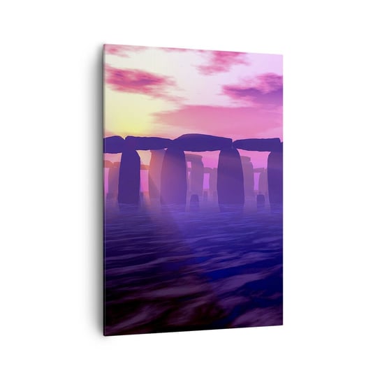 Obraz na płótnie - Tajemnica o świcie we mgle - 70x100cm - Architektura Stonehenge Kamienne Kręgi - Nowoczesny foto obraz w ramie do salonu do sypialni ARTTOR ARTTOR