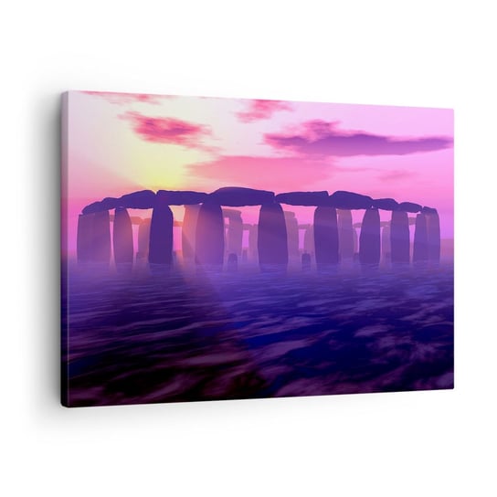 Obraz na płótnie - Tajemnica o świcie we mgle - 70x50cm - Architektura Stonehenge Kamienne Kręgi - Nowoczesny Canvas obraz do salonu do sypialni ARTTOR ARTTOR