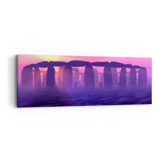 Obraz na płótnie - Tajemnica o świcie we mgle - 90x30cm - Architektura Stonehenge Kamienne Kręgi - Nowoczesny Canvas obraz do salonu do sypialni ARTTOR ARTTOR