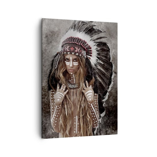 Obraz na płótnie - Tajemnica siły plemienia - 50x70cm - Kobieta Wojowniczka Plemię - Nowoczesny Canvas obraz do salonu do sypialni ARTTOR ARTTOR