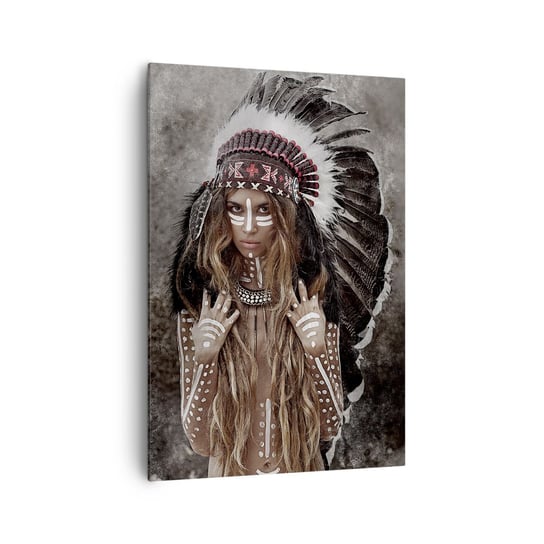 Obraz na płótnie - Tajemnica siły plemienia - 70x100cm - Kobieta Wojowniczka Plemię - Nowoczesny foto obraz w ramie do salonu do sypialni ARTTOR ARTTOR