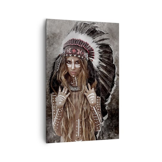 Obraz na płótnie - Tajemnica siły plemienia - 80x120cm - Kobieta Wojowniczka Plemię - Nowoczesny obraz na ścianę do salonu do sypialni ARTTOR ARTTOR