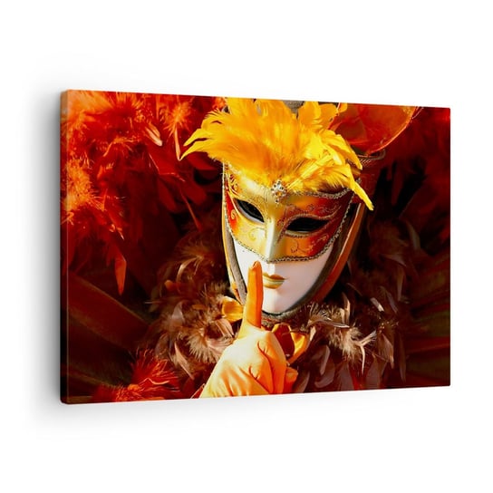 Obraz na płótnie - Tajemnica to część gry - 70x50cm - Maska Wenecka Sztuka Wenecja - Nowoczesny Canvas obraz do salonu do sypialni ARTTOR ARTTOR