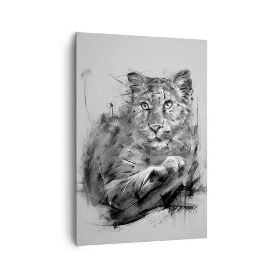 Obraz na płótnie - Tak, słucham uważnie - 70x100cm - Pantera Zwierzęta Dziki Kot - Nowoczesny foto obraz w ramie do salonu do sypialni ARTTOR ARTTOR