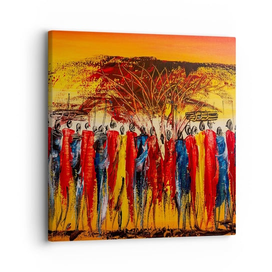 Obraz na płótnie - Tam, tam, tam tam idą - 30x30 cm - Obraz nowoczesny - Sztuka, Ludzie, Afryka, Kenia, Baobab - AC30x30-3752 ARTTOR