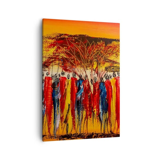 Obraz na płótnie - Tam, tam, tam tam idą - 50x70cm - Sztuka Ludzie Afryka - Nowoczesny Canvas obraz do salonu do sypialni ARTTOR ARTTOR