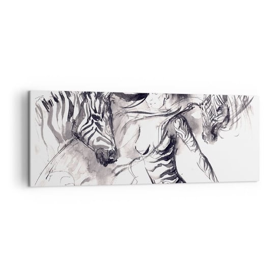 Obraz na płótnie - Tańcząca z zebrami - 140x50cm - Abstrakcja Kobieta Zebra - Nowoczesny Canvas obraz do salonu do sypialni ARTTOR ARTTOR