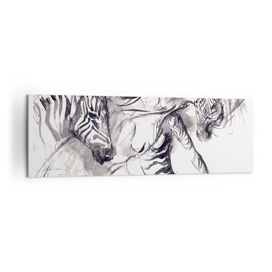 Obraz na płótnie - Tańcząca z zebrami - 160x50cm - Abstrakcja Kobieta Zebra - Nowoczesny foto obraz w ramie do salonu do sypialni ARTTOR ARTTOR