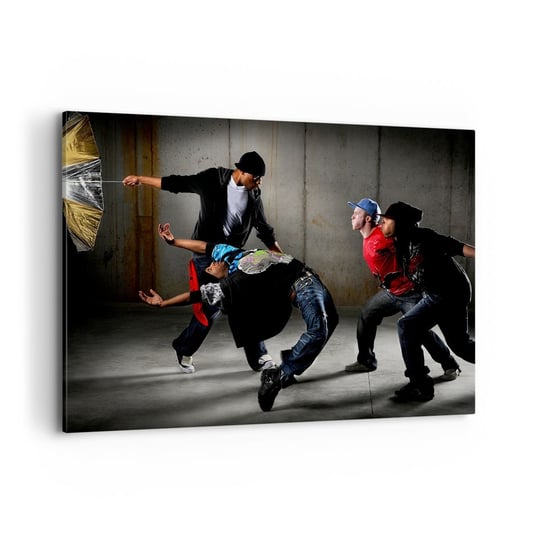 Obraz na płótnie - Tańczący z ulicznym wiatrem - 100x70cm - Taniec Muzyka Ludzie - Nowoczesny foto obraz w ramie do salonu do sypialni ARTTOR ARTTOR