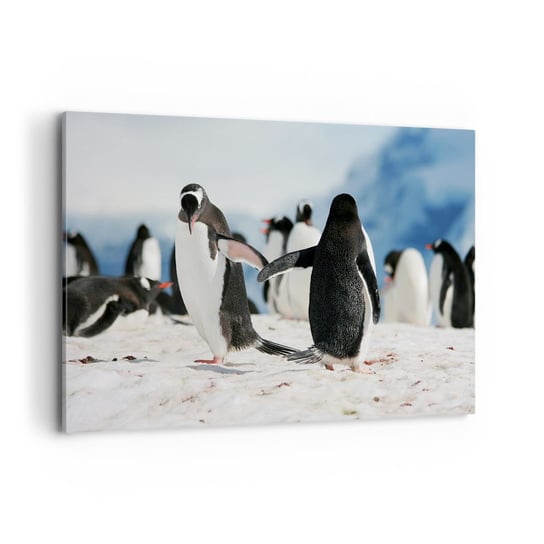 Obraz na płótnie - Taniec na śniegu - 120x80cm - Pingwin Antarktyda Krajobraz - Nowoczesny obraz na ścianę do salonu do sypialni ARTTOR ARTTOR