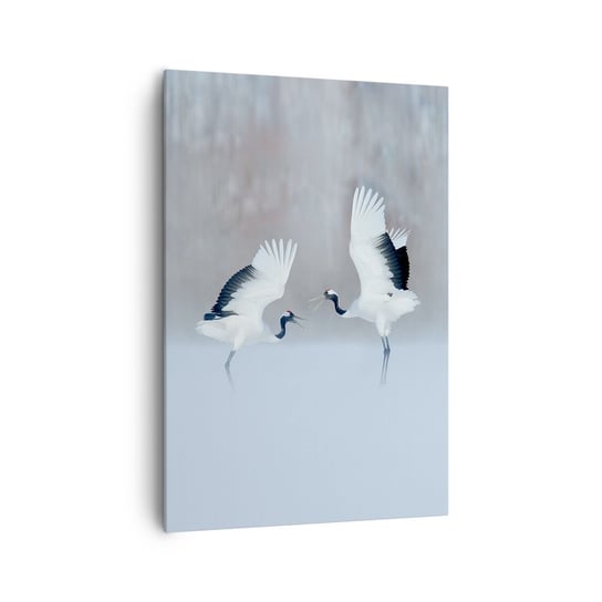 Obraz na płótnie - Taniec we mgle - 70x100cm - Zima Ptak Natura - Nowoczesny foto obraz w ramie do salonu do sypialni ARTTOR ARTTOR