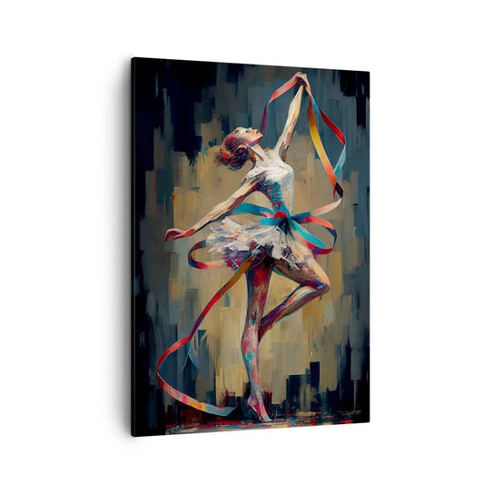 Obraz na płótnie - Taniec ze wstęgą - 50x70cm - Baletnica Taniec Wstążka - Nowoczesny Canvas obraz do salonu do sypialni ARTTOR ARTTOR