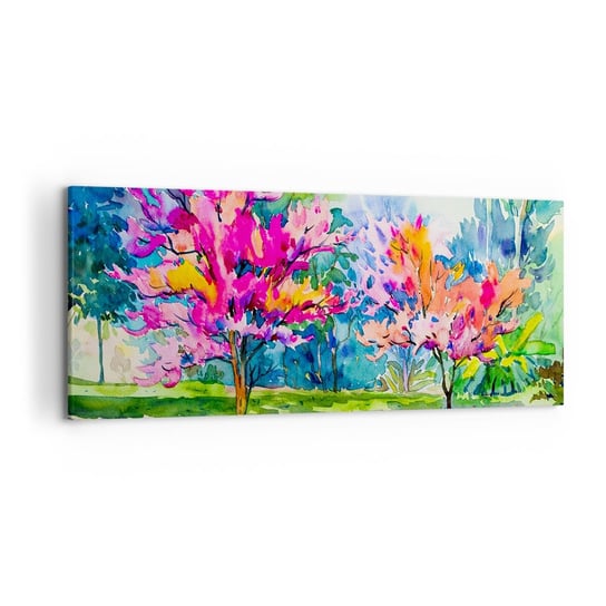 Obraz na płótnie - Tęczowy ogród w wiosennym blasku - 120x50cm - Park Drzewa Natura - Nowoczesny obraz na ścianę do salonu do sypialni ARTTOR ARTTOR
