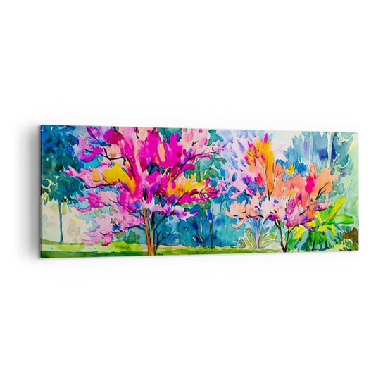 Obraz na płótnie - Tęczowy ogród w wiosennym blasku - 140x50cm - Park Drzewa Natura - Nowoczesny Canvas obraz do salonu do sypialni ARTTOR ARTTOR