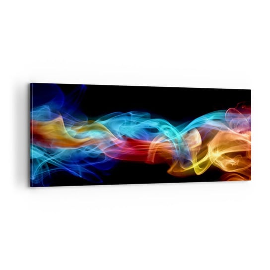 Obraz na płótnie - Tęczowy taniec mgieł - 100x40cm - Abstrakcja Grafika Kolorowe Płomienie - Nowoczesny foto obraz w ramie do salonu do sypialni ARTTOR ARTTOR