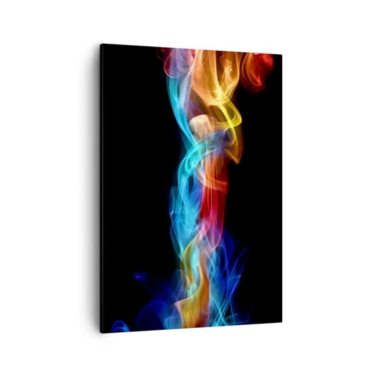 Obraz na płótnie - Tęczowy taniec mgieł - 50x70cm - Abstrakcja Grafika Kolorowe Płomienie - Nowoczesny Canvas obraz do salonu do sypialni ARTTOR ARTTOR